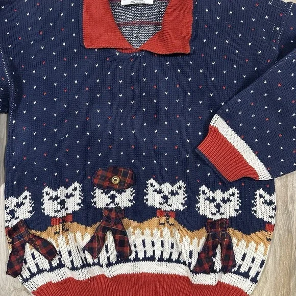 VTG Sweater Loft Knit Crazy Cat Lady Collar 90s Y2K‎ Small Twee Grandma Holiday - Picture 3 of 9